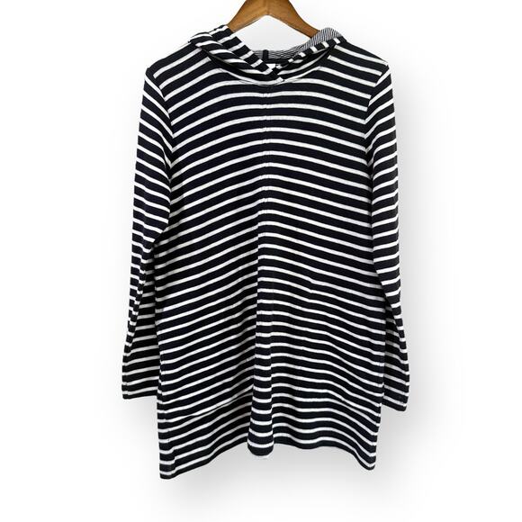 J. Jill Tops - J. Jill Navy White Striped Pullover Hoodie Sweatshirt M Cotton Pockets Tunic